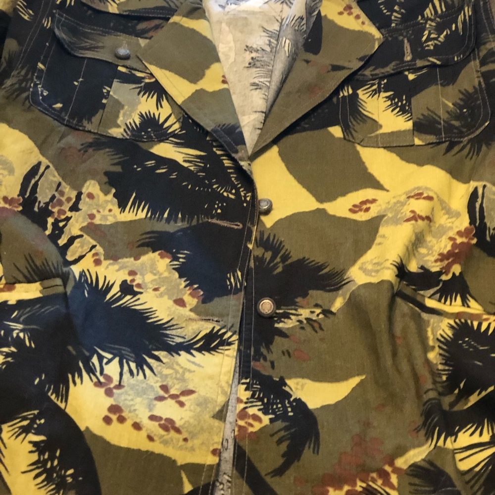 Women’s Button-Down Shirt in Olive & Yellow Floral Print - Medium